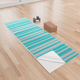 [ Thumbnail: Light Gray & Dark Turquoise Colored Stripes/Lines Pattern Yoga Towel ]