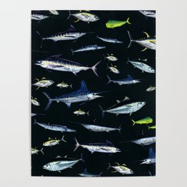 Fish Mix: Vol. 2 Night Vision- wahoo, bigeye, yellowfin, bluefin tuna, blue marlin, white marlin, mahi-mahi, swordfish Poster