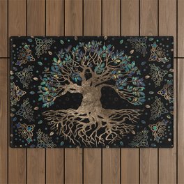 Tree of life -Yggdrasil Golden and Marble ornament Outdoor Rug