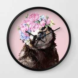 Gorgeous Sloth with Flower Crown in Pink Wall Clock