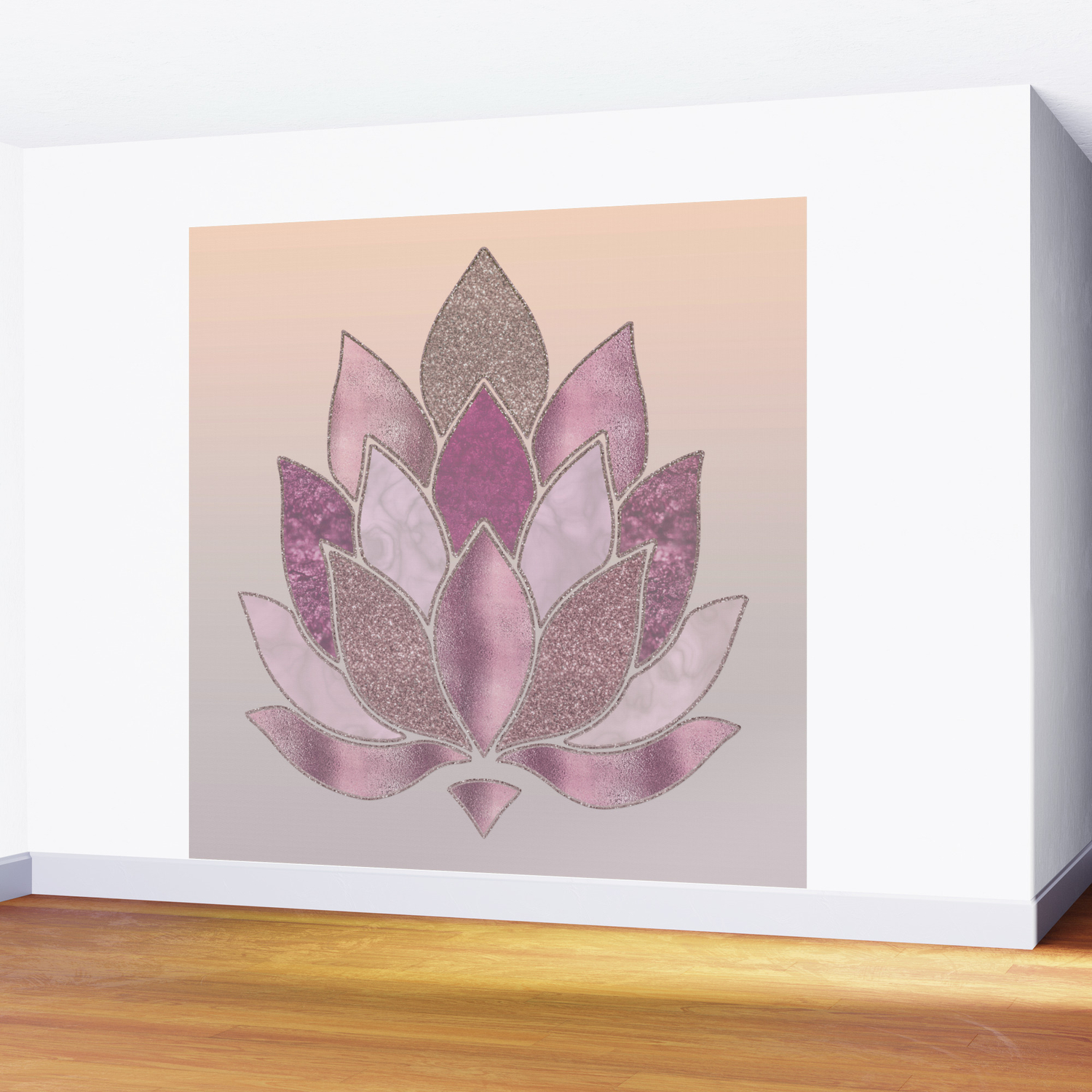 Elegant Glamorous Pink Rose Gold Lotus Flower Wall Mural -