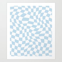 Baby Blue Psychedelic Checkered Groovy Grid Pattern Art Print