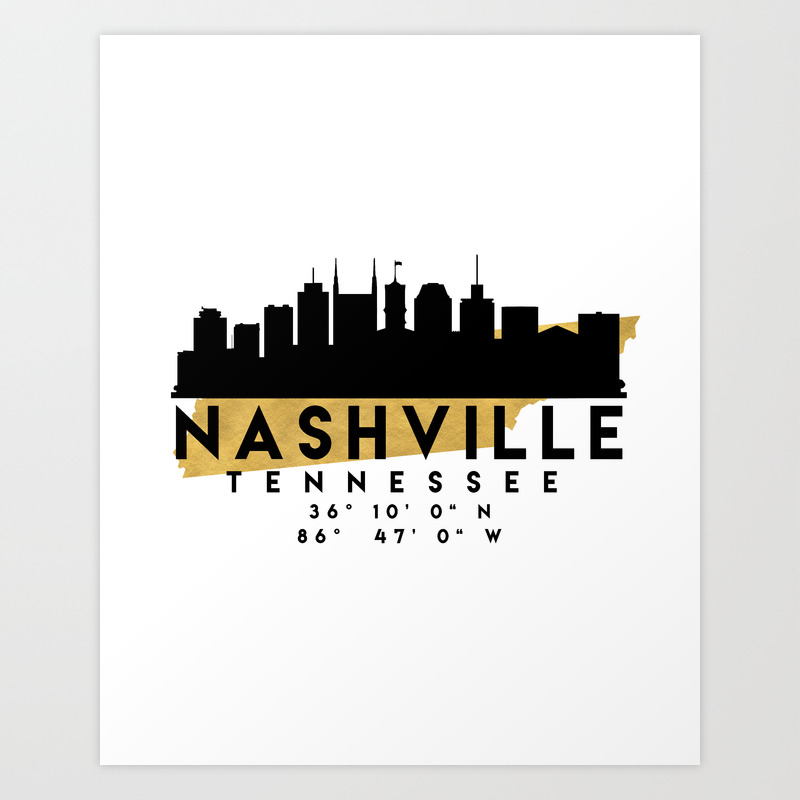 Nashville Tennessee Silhouette Skyline Map Art Art Print