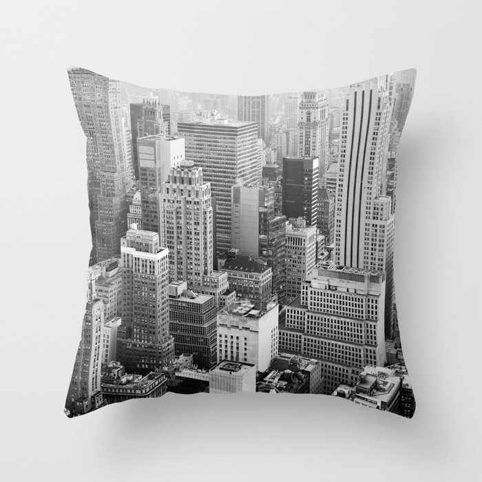 Manhattan Monochrome: Breathtaking Aerial View of New York's Iconic Skyline in Black and White Throw Pillow