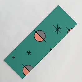 Retro Space Age Planets Stars Turquoise Yoga Mat