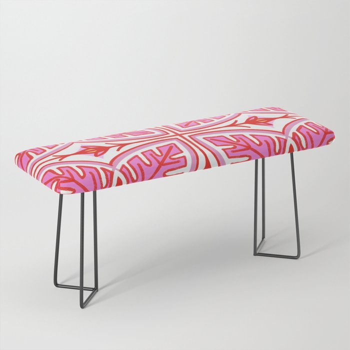 Pink and White Modern Tropical Leaves Bench