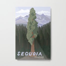 Sequoia National Park, California, Redwood Tree Forest, Vintage Style Poster Metal Print