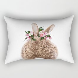 Baby Rabbit, Bunny Tail, Brown Bunny with Flower Crown, Baby Animals Art Print by Synplus Rectangular Pillow