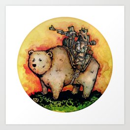 Bear-Mounted Raccoon Patrol Art Print