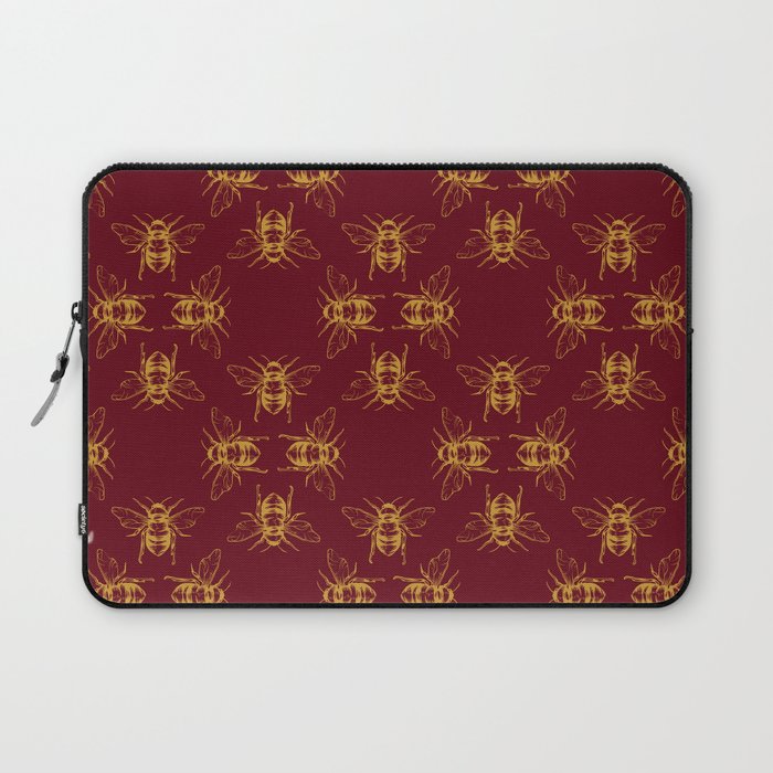 Nature Honey Bees Bumble Bee Pattern Red Yellow Gold Laptop Sleeve