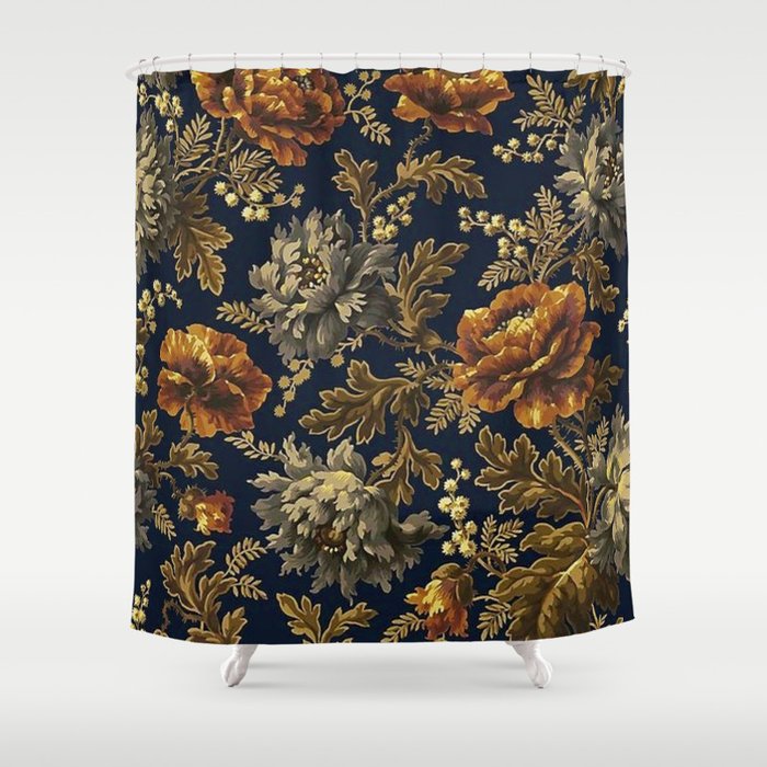 William Morris Poppy Textile Floral Tapestry Pattern Shower Curtain