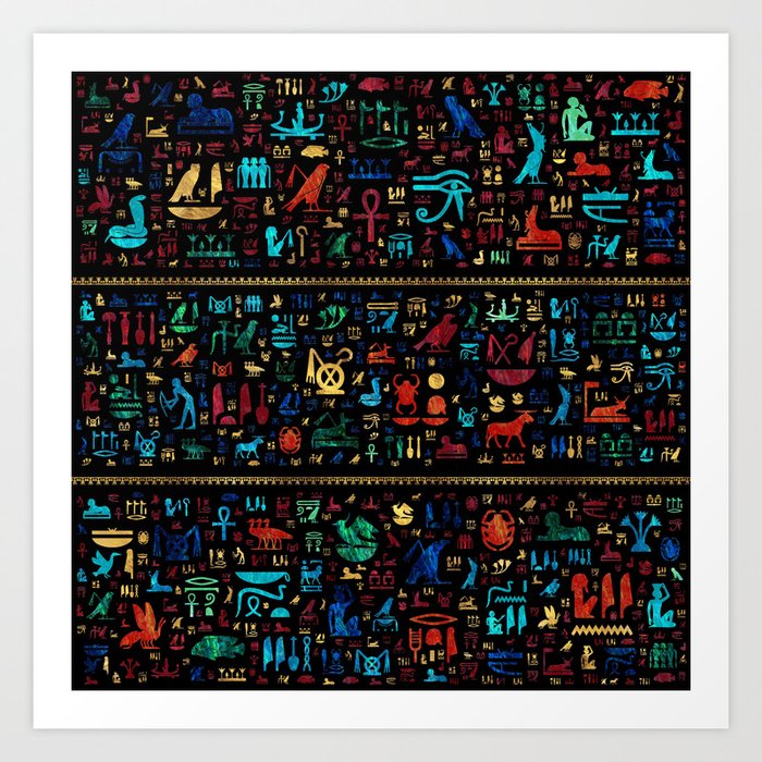 Ancient Egyptian hieroglyphs -Colorful Marble and Gold Art Print