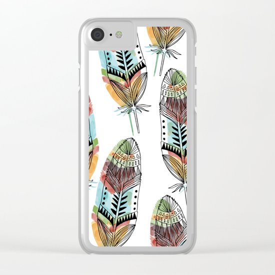 Aztec Watercolor feathers Clear iPhone Case