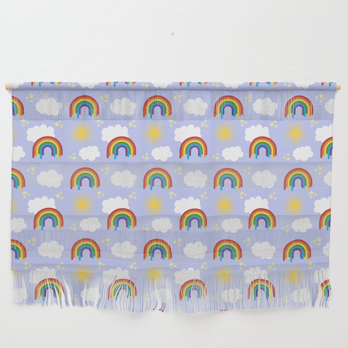 Rainbow, clouds and sun pattern Wall Hanging