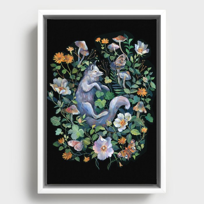 White Fox Garden Framed Canvas