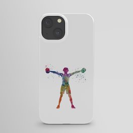 Young man exercising fitness in watercolor iPhone Case