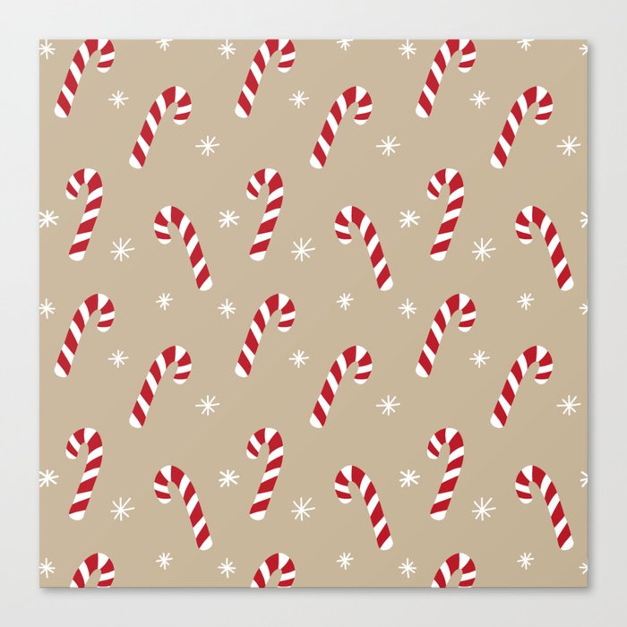 Candy Cane Pattern (tan, red, white) Canvas Print