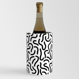Black Wormy Lines Memphis Style Black and White Pattern Wine Chiller