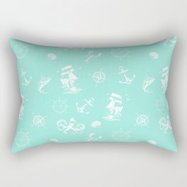 Mint Blue And White Silhouettes Of Vintage Nautical Pattern Rectangular Pillow