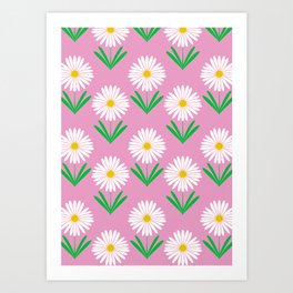 Retro daisy - pink Art Print