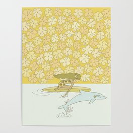 follow the dolphins to paradise ~ hibiscus // retro surf art by surfy birdy Poster