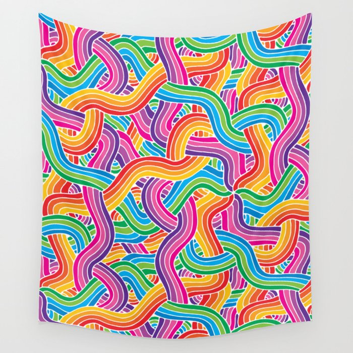 Rainbow Tangles (with White Stroke) Wall Tapestry