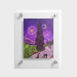 Road with Cypress and Star; Country Road in Provence by Night, oil-on-canvas post-impressionist landscape painting by Vincent van Gogh in alternate purple twilight sky Floating Acrylic Print