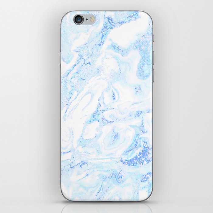 White Marble with Pastel Blue Purple Teal Glitter iPhone Skin
