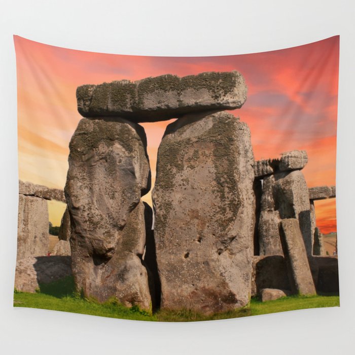 Great Britain Photography - Red Sunset Over The Famous Stonehenge Wall Tapestry