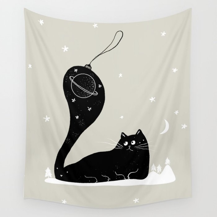 Retro Purrfect Cat - New Year Bauble Wall Tapestry