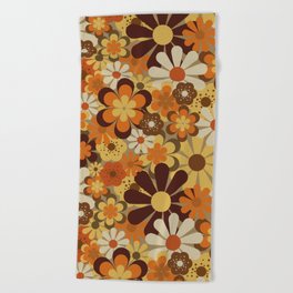 70's Floral Prints, Retro Art Beach Towel