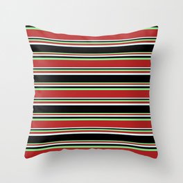 [ Thumbnail: Light Green, Red, Light Cyan, and Black Colored Striped/Lined Pattern Throw Pillow ]