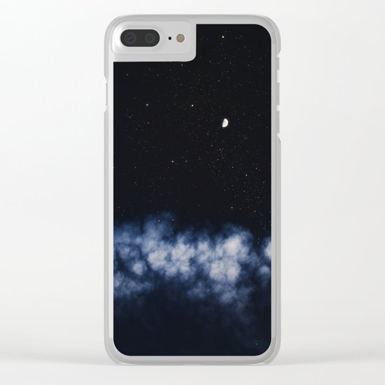 Contrail moon on a night sky Clear iPhone Case