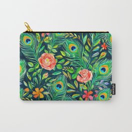 Peacock Feather Posies on dark Carry-All Pouch