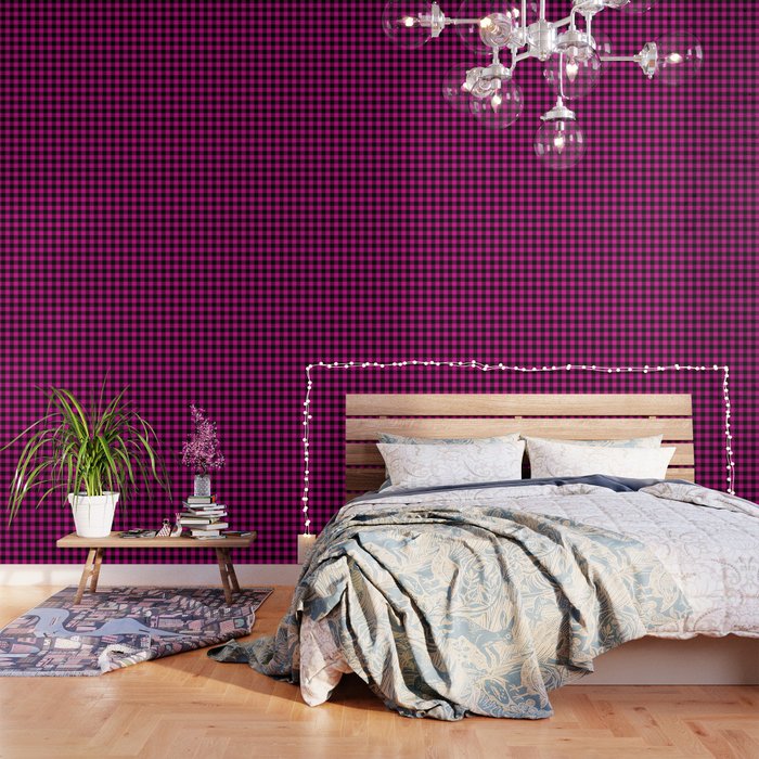 Jumbo Shocking Hot Pink Valentine Pink And Black Buffalo Check Plaid Wallpaper By Honorandobey