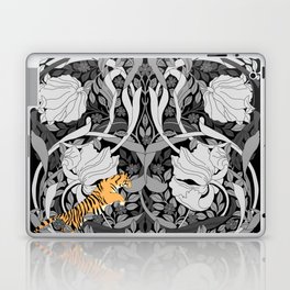 William Morris floral pattern with Tiger Achromatic Laptop Skin