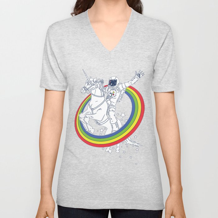 Astronaut riding a unicorn V Neck T Shirt