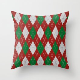 Christmas knit argyle diamonds red green white Throw Pillow