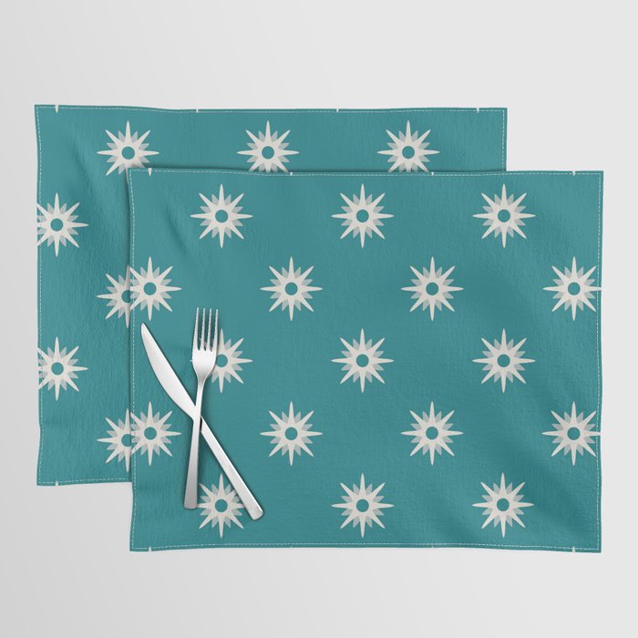 Blue atomic mid century white stars pattern Placemat