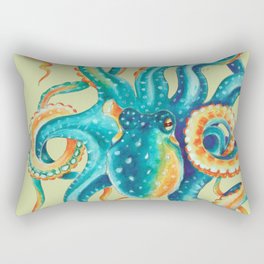 Octopus Teal Tentacles On Yellow Green Rectangular Pillow