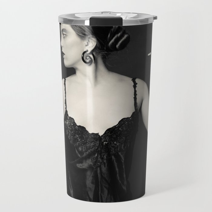 "A Noir Night Out" - The Playful Pinup - Modern Gothic Twist on Pinup by Maxwell H. Johnson Travel Mug