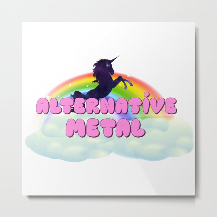 Alternative Metal Rainbow Unicorn in Space Metal Print