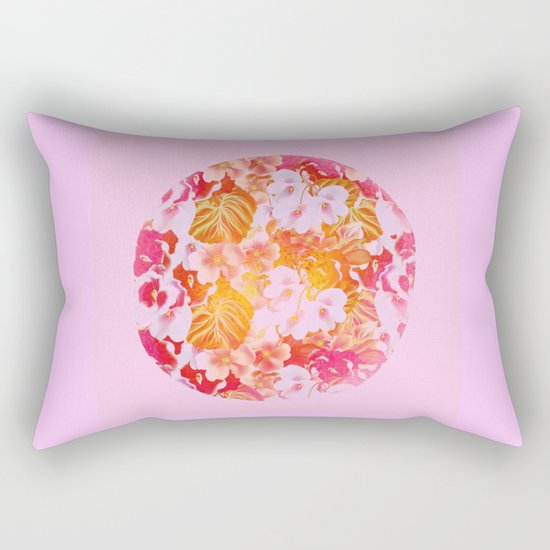 pink floral in a circle Rectangular Pillow