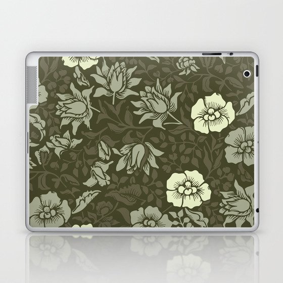 Arts and Crafts Inspired Floral Pattern Green Laptop & iPad Skin