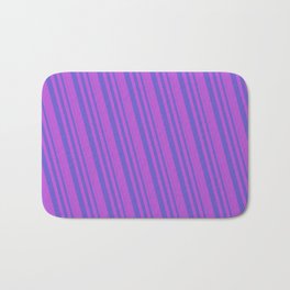 [ Thumbnail: Slate Blue & Orchid Colored Striped Pattern Bath Mat ]