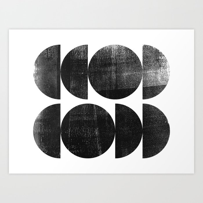 Black and White Mid Century Modern Circles Horizontal Abstract Art Print