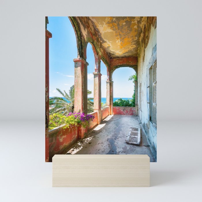 Abandoned Balcony with Sea View Mini Art Print