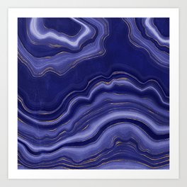 Blue Agate With Gold Luxury Marble Geode Texture Art Print