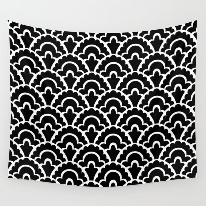 Fan Pattern Black and White 116 Wall Tapestry
