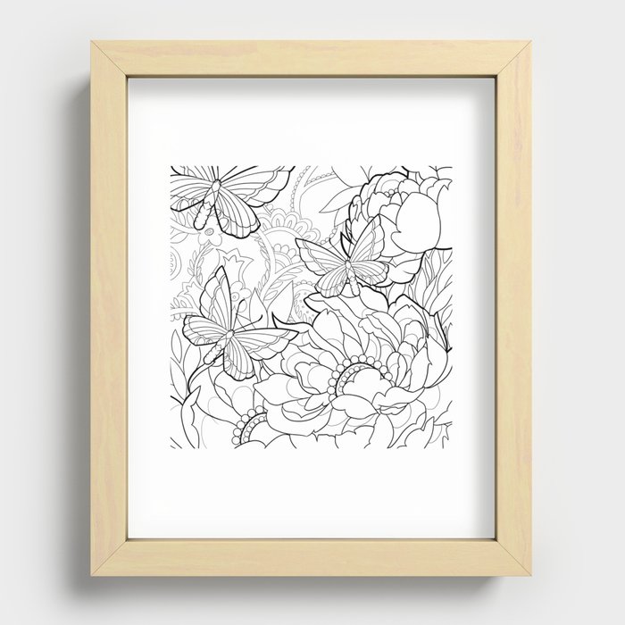 Peonies & butterflies Recessed Framed Print